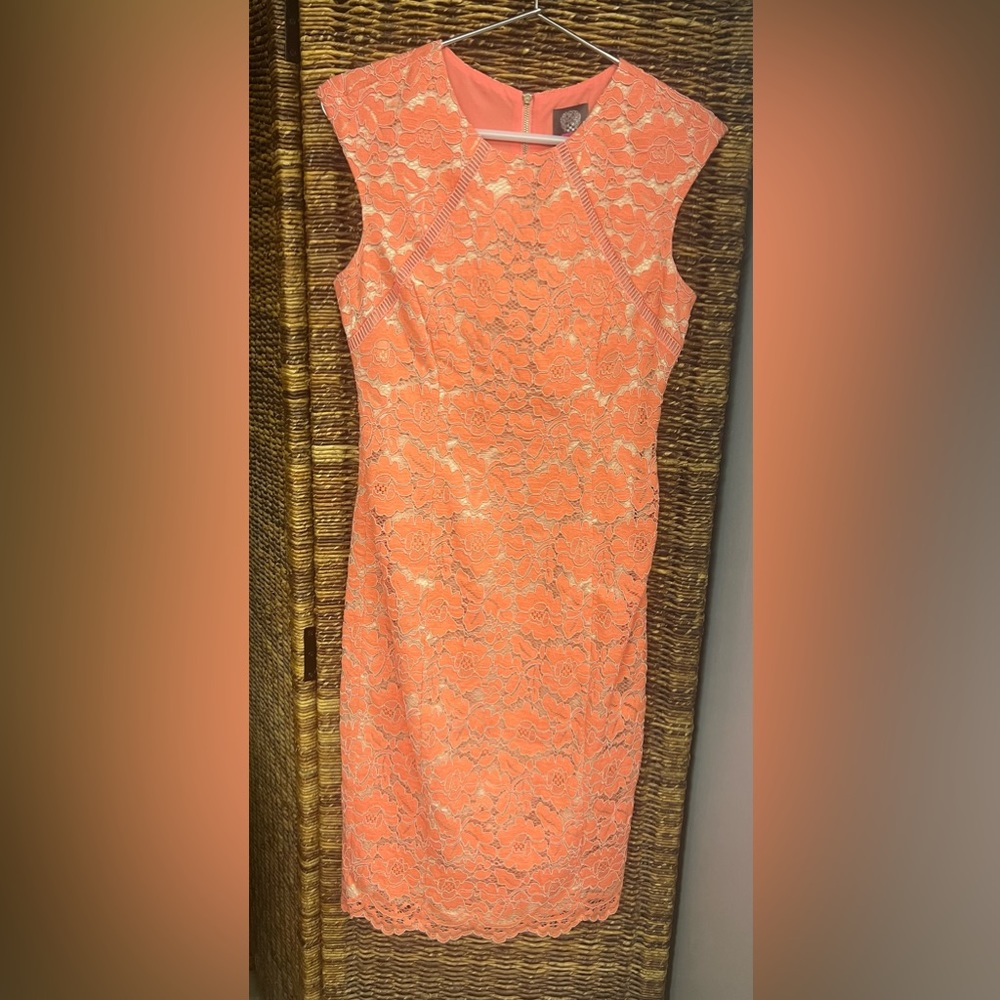 Vince Camuto- Coral colored lace dress, Size:4, Pre- Owned